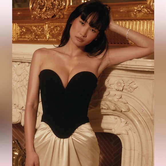 House of CB Sorcha Black and Cream Strapless Gown - Picture 4 of 8